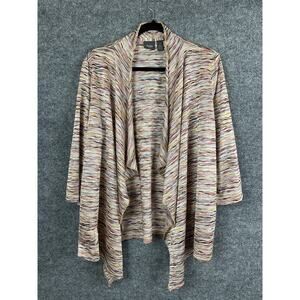 Travelers by Chico's 2 Medium Cardigan Beige Multi color 3/4 Sleeve